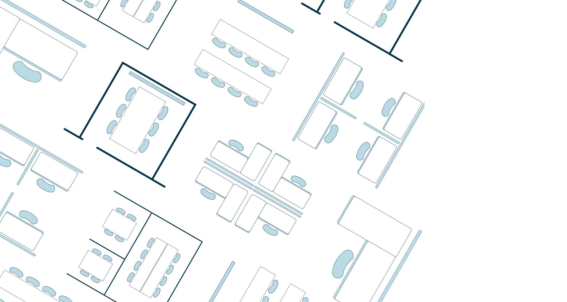 overhead view of a blue print floor plan of an office space